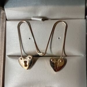 Gold Toned Heart Lock Earrings